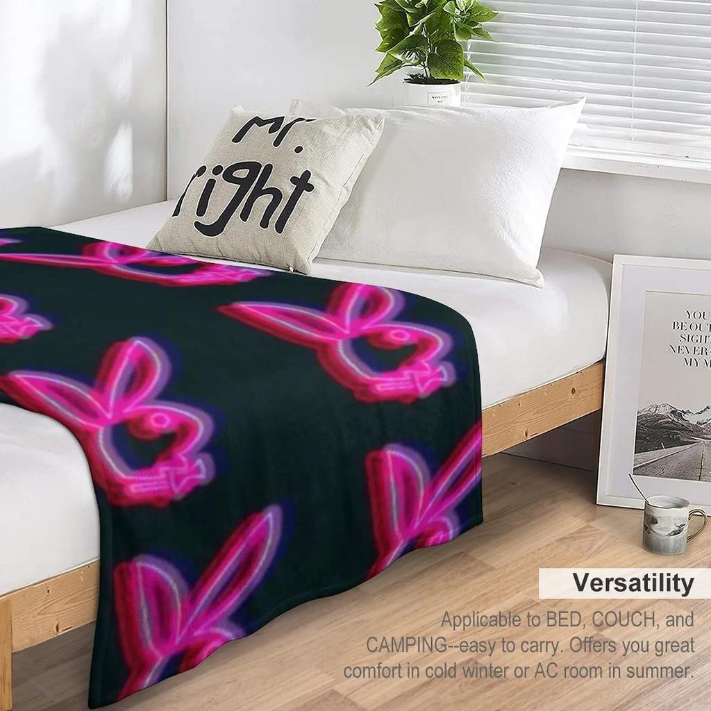 Playb Bunny Neon Pink Throw Blanket Soft Plush Plaid Warm Blanket Beautiful Blankets Extra Large Throw Blanket