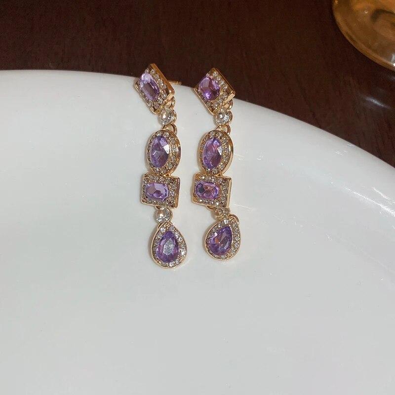 Shiny Colorful Rhinestone Long Tassel Earrings Women Fashion Geometric Square Drop Dangle Earrings Party Wedding Jewelry Gift K0