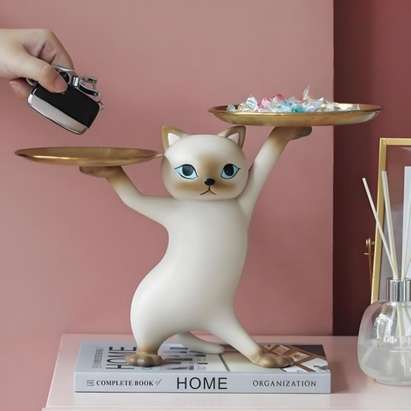 Cartoon Resin Cat Tray Statue - Entryway Desk Decor With Storage, Whimsical Key Candy Dish, Perfect Home Office Gift
