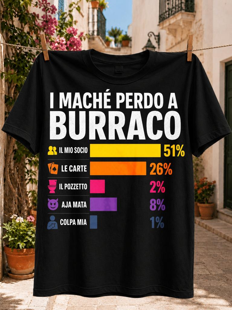 Ich verliere bei Burraco Umfrage Diagramm Bunte Italienische Humor Bars Partner beschuldigen Karten Und Pech Unisex Unisex Alle T-Shirts