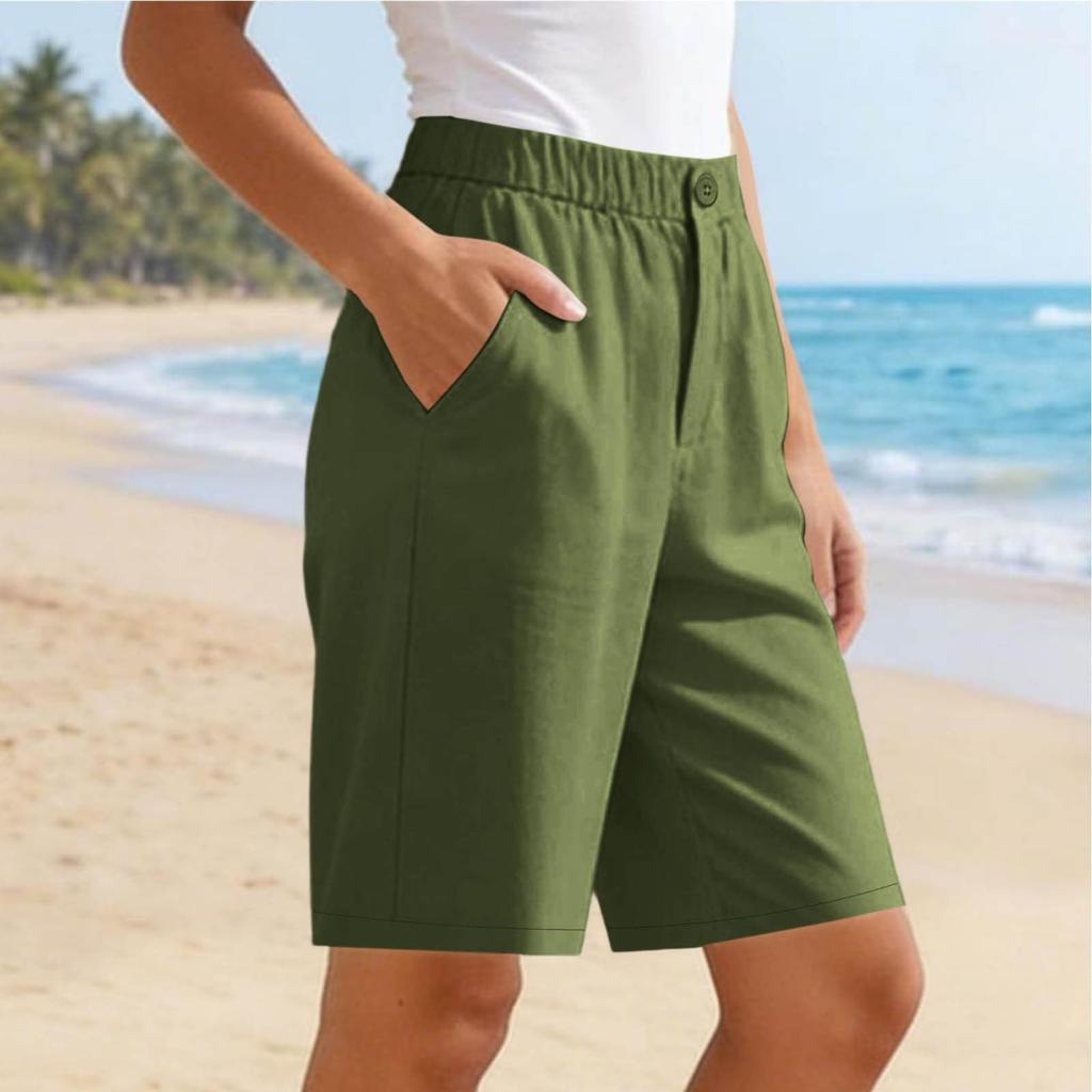 Women Loose Fit Elastic Waist Casual Shorts with Pockets Straight Leg Design Comfortable Mid Rise Relaxed Style for Everyday Wear