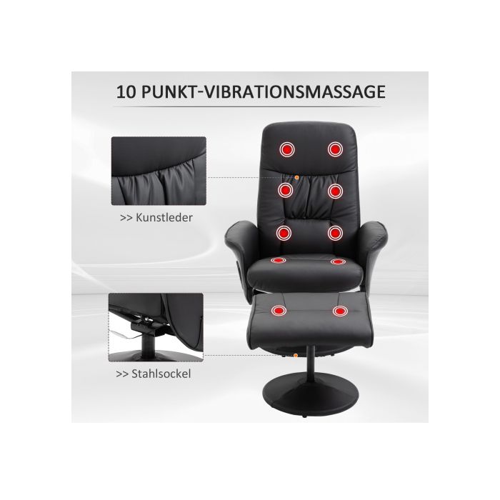 Chaise Longue - MUVOE - HOMCOM - Black Faux Leather - 10 Massage Points - Adjustable Backrest