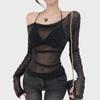 Sheer V-Neck Long-Sleeve Top: Mesh Design, Slim Fit, Chic Spring/Autumn Women's Outerwear.