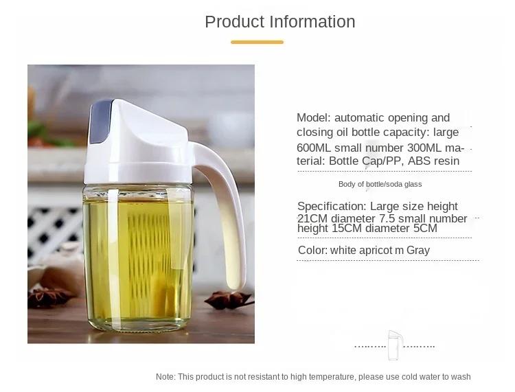 Household Kitchen Large-capacity 1000ml Dustproof Glass Oil Bottle with Automatic Opening and Closing