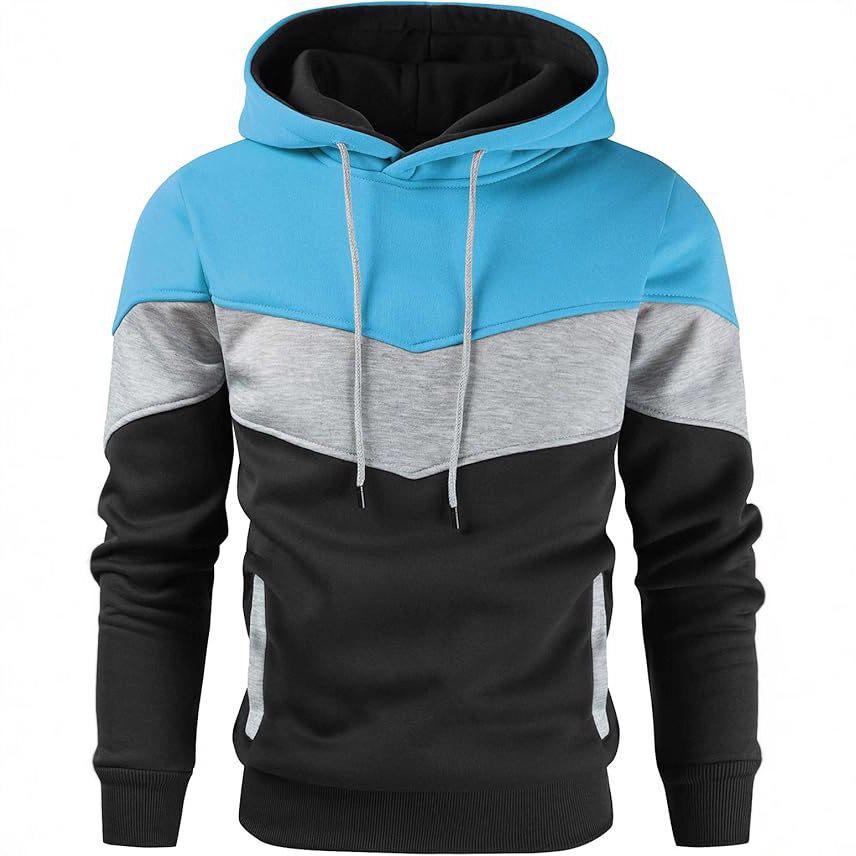 Men's Fashionable Printed Hooded Sweatshirt - European & American Casual Sports Color Block Top for Spring & Autumn