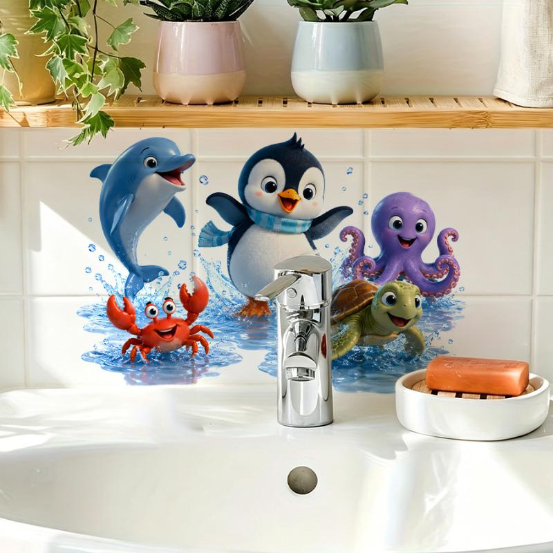Bathroom Sink Area Backsplash Sticker Floral Waterproof Self Adhesive Removable Modern Home Decor Accessories