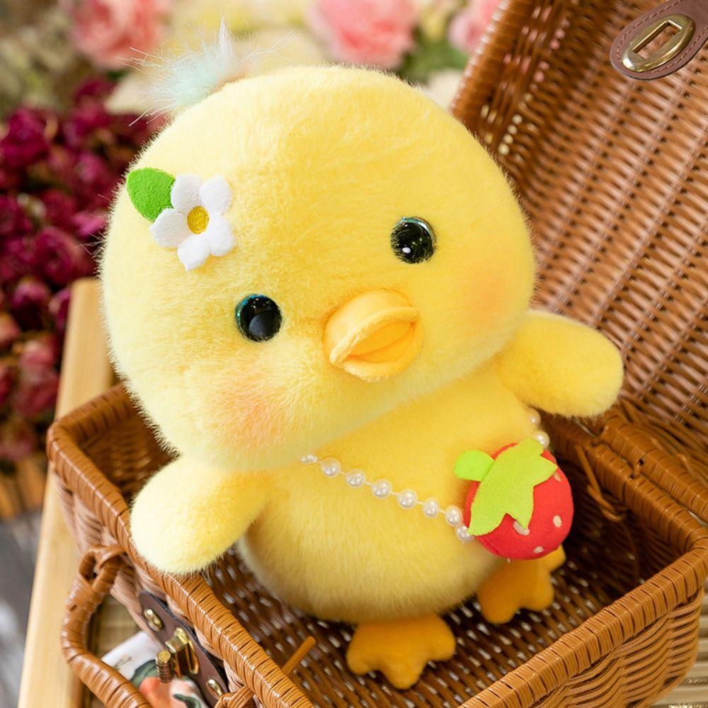 3d Eyes Pressing Music Duck Plush Toy Strawberry Hanging Bag Yellow Duck Plush Doll  Home Decor