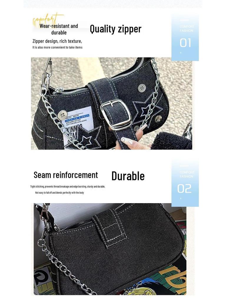 Y2K Spicy Girl Crescent Chain Denim Bag