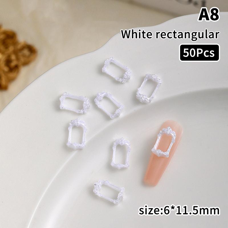 50Pcs Nail Art Frames Shapes Designs Diy Resin Charms For 3D Nail Accessories Hollow Nail Art Gems Stones Frames