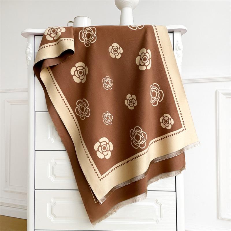 Camellia cashmere scarf women's winter senior sense versatile thickened warm scarf air conditioner shawl