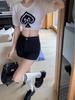 Spicy Girl 2025 Summer Women's High Waist Elastic Black Denim Shorts