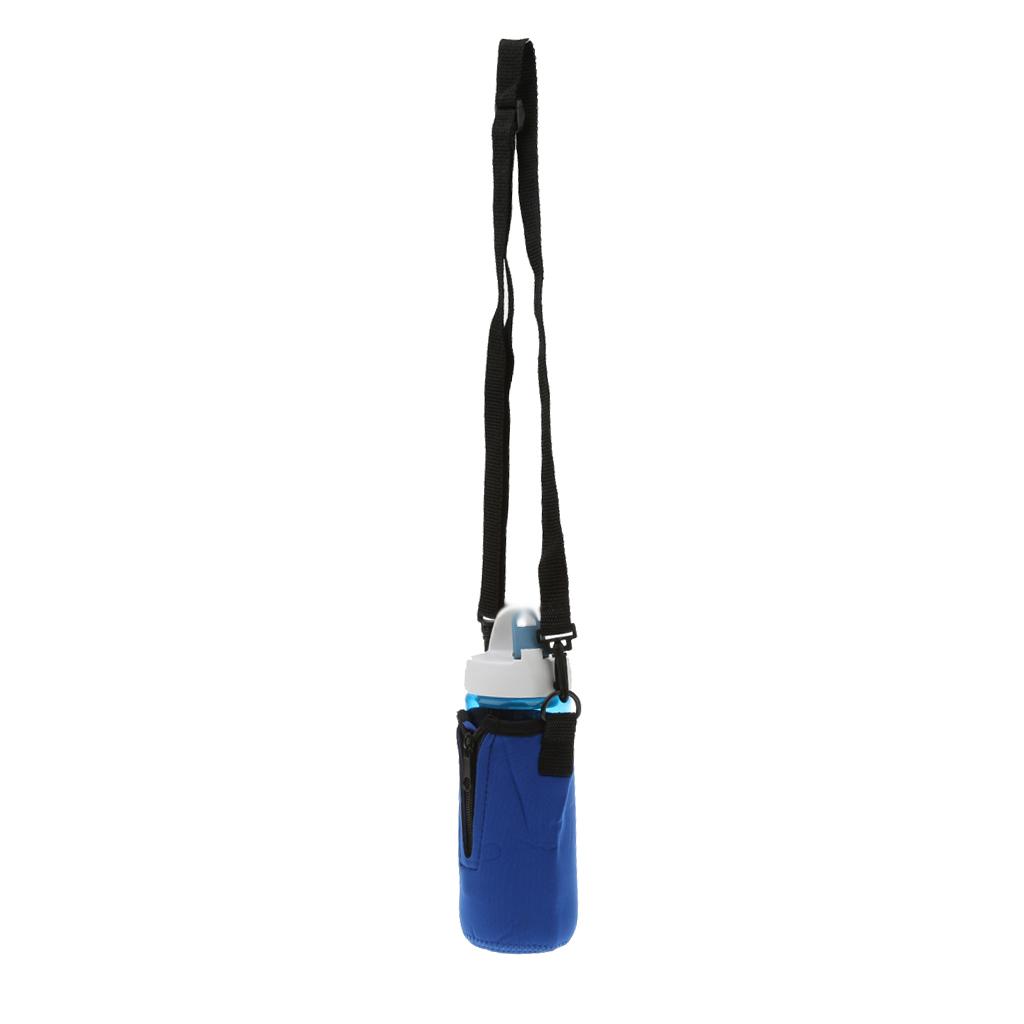 Portable Neoprene Water Bottle Cover with Zipper & Removable Strap - Blue
