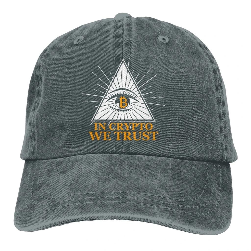 Washed Mens Baseball Cap In Crypto We Trust Eyes Trucker Snapback Caps Dad Hat Bitcoin Miners Meme Golf Hats