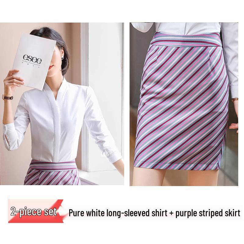 Women's White V-neck Professional Flight Attendant Shirt: Interview and Workwear Suit for Airline and Hotel Staff
