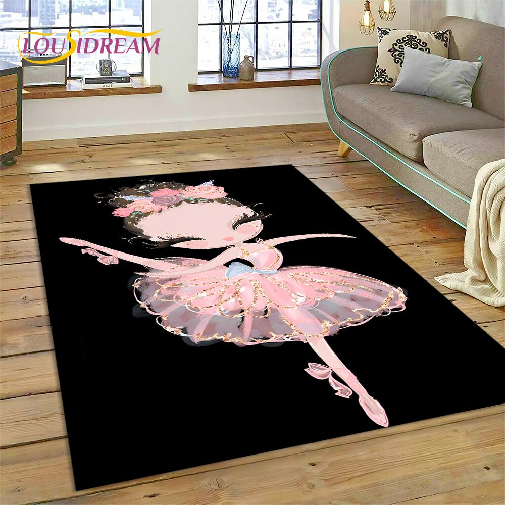 Cute Dream Ballet Girl Ballerina Fairy Cartoon Rug Carpet for Living Room Bedroom Decor,Non-slip Decoration for Sofa Doormat Kid