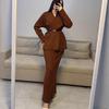  cross-border European and American autumn new cardigan temperament V-neck belt long-sleeved temperament hip-wrapped long skirt women's clothing