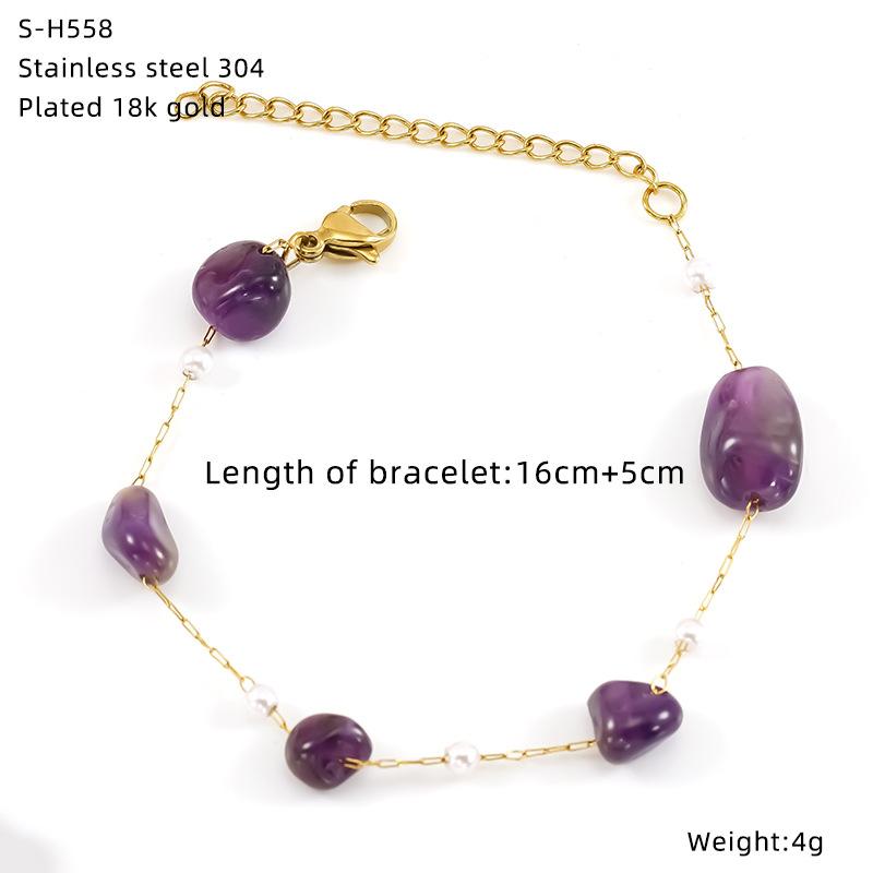 Titanium Steel Glazed Bead Pearl Bracelet, Sweet Crystal Natural Stone Colored Jewelry, High Sense Of Personality
