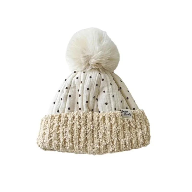 Warm Baby Beanie for Boy Girl Simplicity Solid Color Dot  Style Hat for Toddler Autumn Winter Warm Hat with Plush Ball