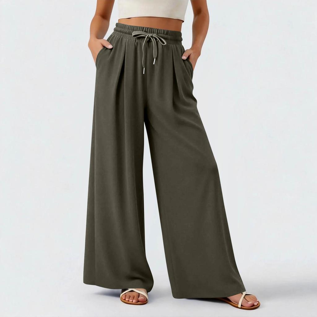 Women's Lightweight Wide-leg Casual  Color Flowing Trousers
