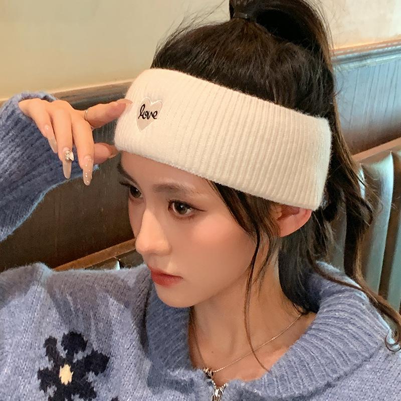 Simple Thickened Knitted Vertical Line Love Straps Versatile Scarf Warm Headband Outdoor Sports Windproof Hairband