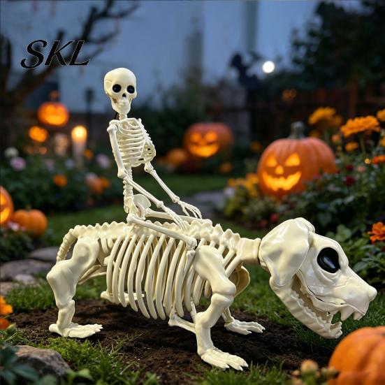 Halloween Yard Decoration Decoration, Skeleton Riding Dog Statue, 52cm Large Bone Figure for Texture Decor Display, Spooky Child Hound Haunted