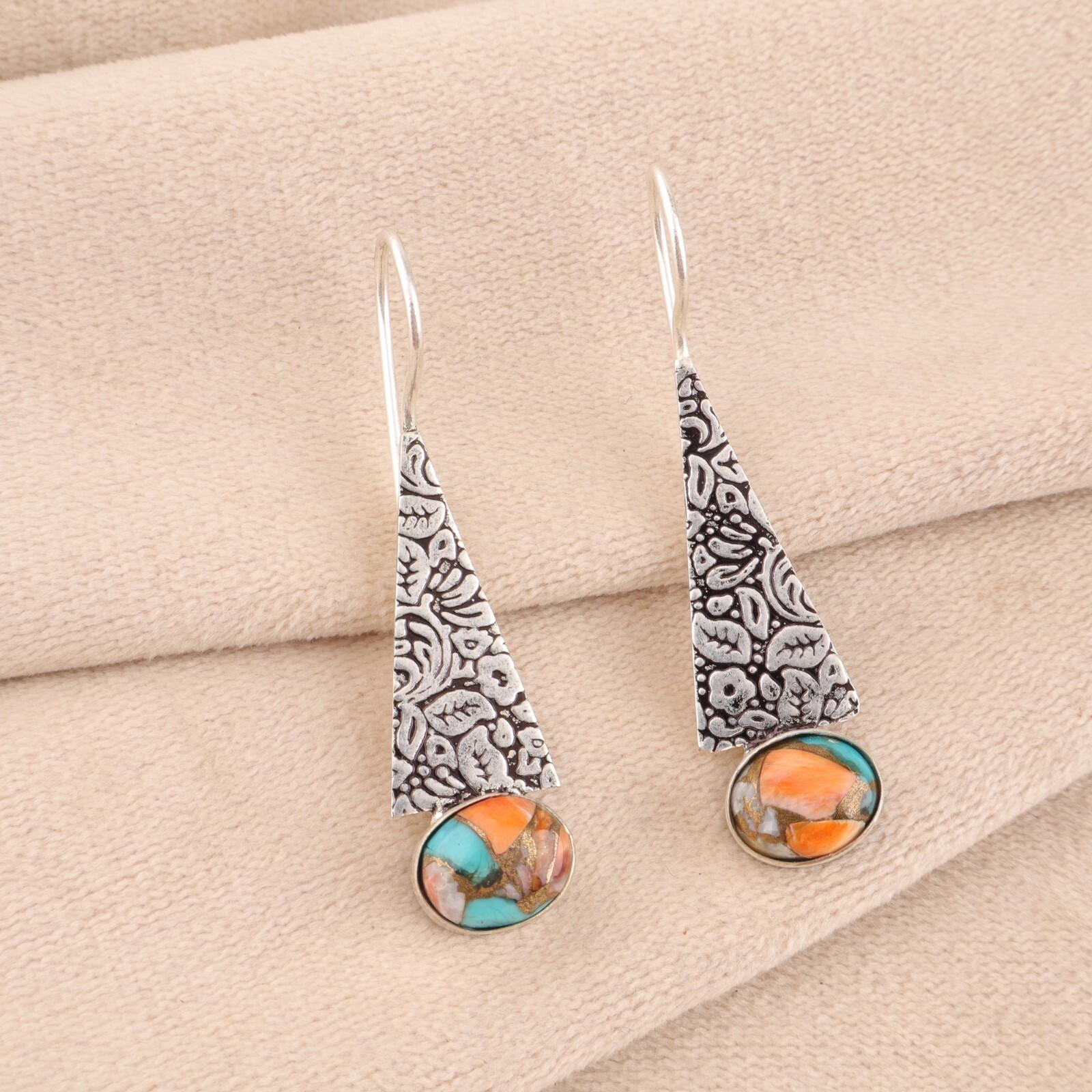 

Натуральный самоцвет колючей устрицы, серебро 925 пробы, ювелирные изделия ручной работы, серьги 1,9 EE-165-45