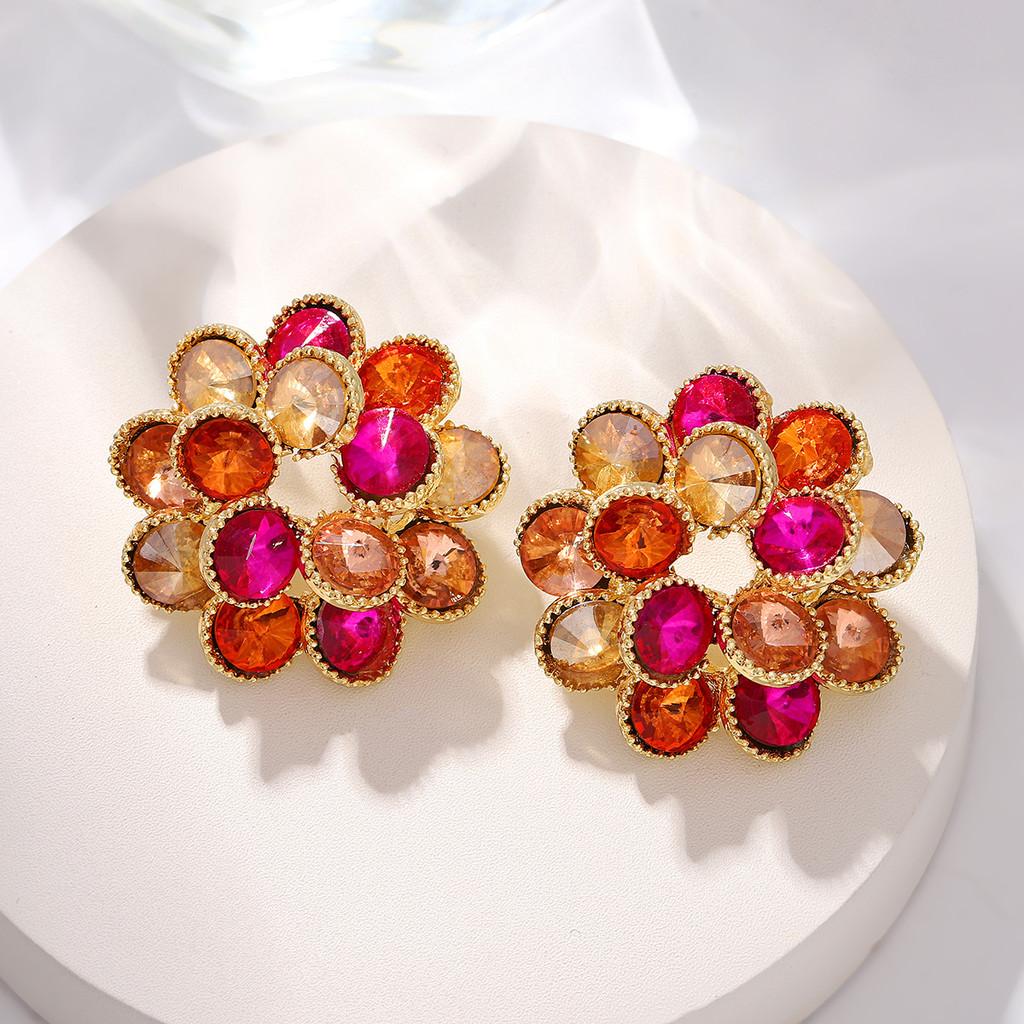 French Floral Crystal Drop Earrings With Double Layer Waterfall Design For Women