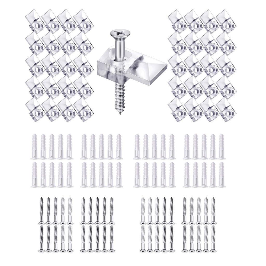 20/40x Einfach zu installieren Spiegelbefestigungswinkel Set Kunststoff Spiegelmontageclips Klare Spiegelaufhänger Halter für Wand