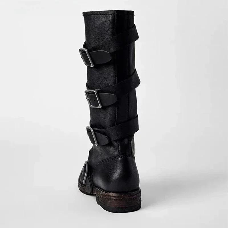 Women'S High Boots Flats Designer Mid Calf Woman Shoes Autumn Retro Chelsea Boots  Fashion Goth Gladiator Botas De Mujer