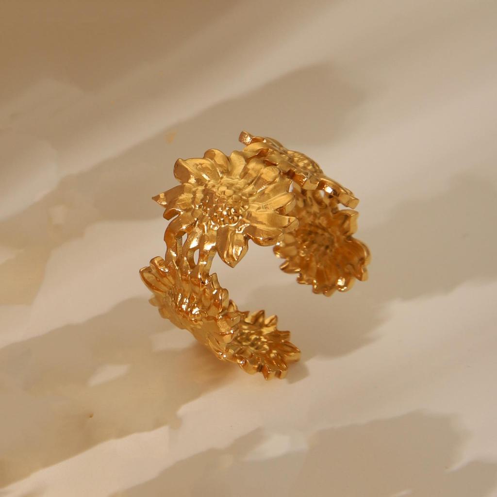 Elegant 18k Gold-Plated Stainless Steel Open Ring with Unique Korean Design