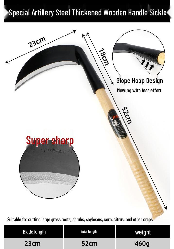 Manganese Steel Multi-Functional Sickle: Grass, Weed, Wood, and Corn Harvesting Tool