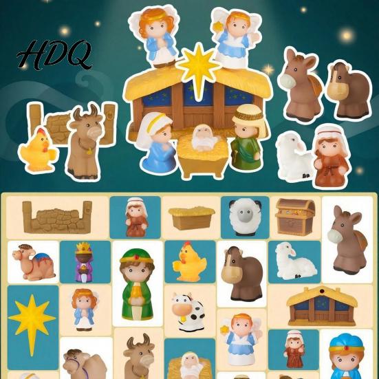 Christmas Calendar for Family Bonding 24 Days Nativity Advent Kids Countdown Waiting Gift Boys Girls with Mini Figurines Interactive Holiday