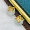 1Pc, Natural Stone Beads with Square Golden Accents, White Jade Beads, 1.1×1.1cm, for DIY Necklace Accessories, Jewelry Making, Unique Christmas Gifts