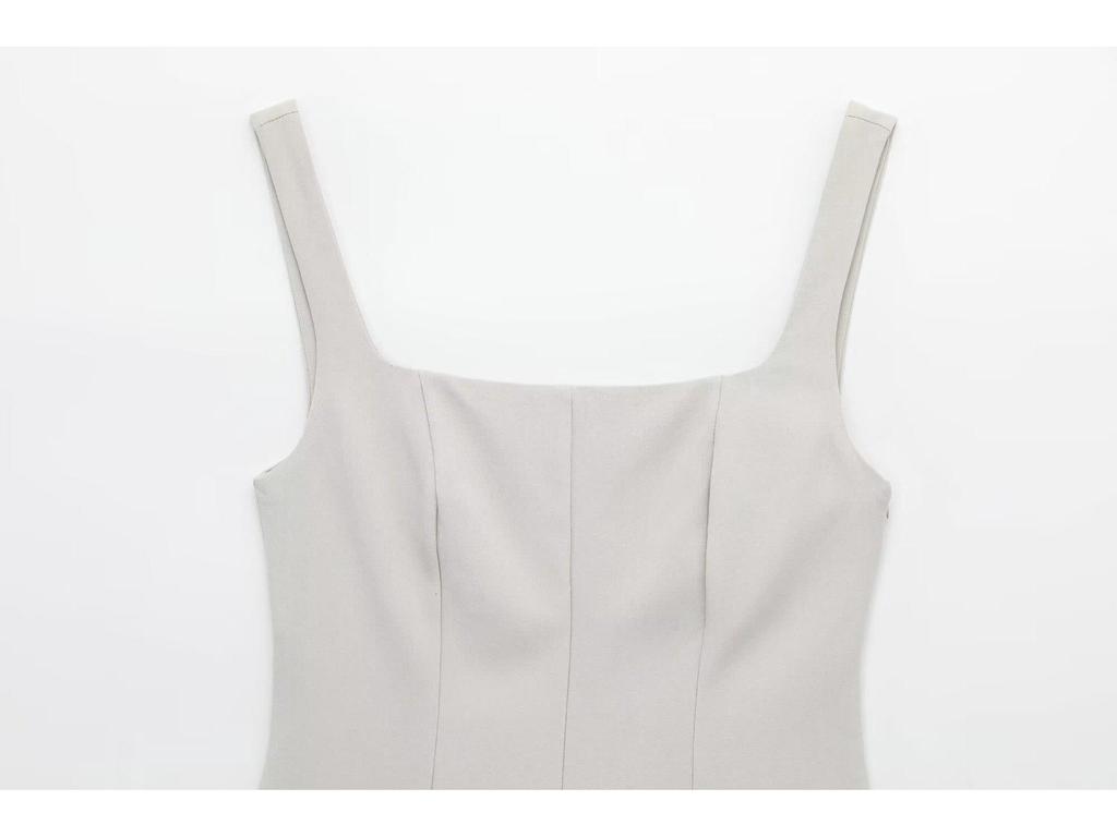 2025 Spring/Summer Women's Backless Sleeveless Square Neck Jumpsuit Dress with Patch Pocket and Spaghetti Straps