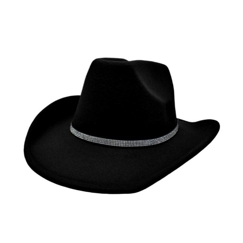 Fashionable Water Diamond Fedora Hat Western Cowboy Hat Wool Large Brim Upturned Versatile Hat Men Women Winter