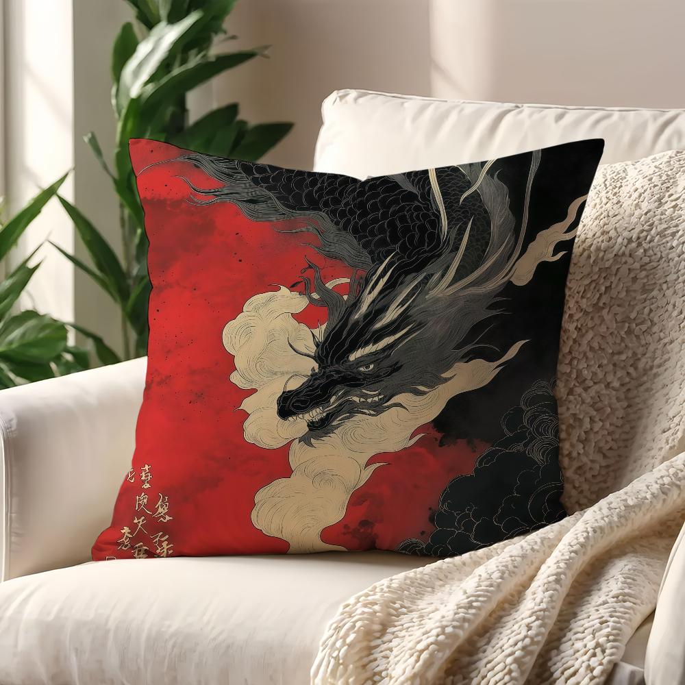 Nordic Blue White Dragon Pillow Case Stylish Print Cushion Cover for Home Office Sofa Car Bedroom and Coffee Shop Decor Gift