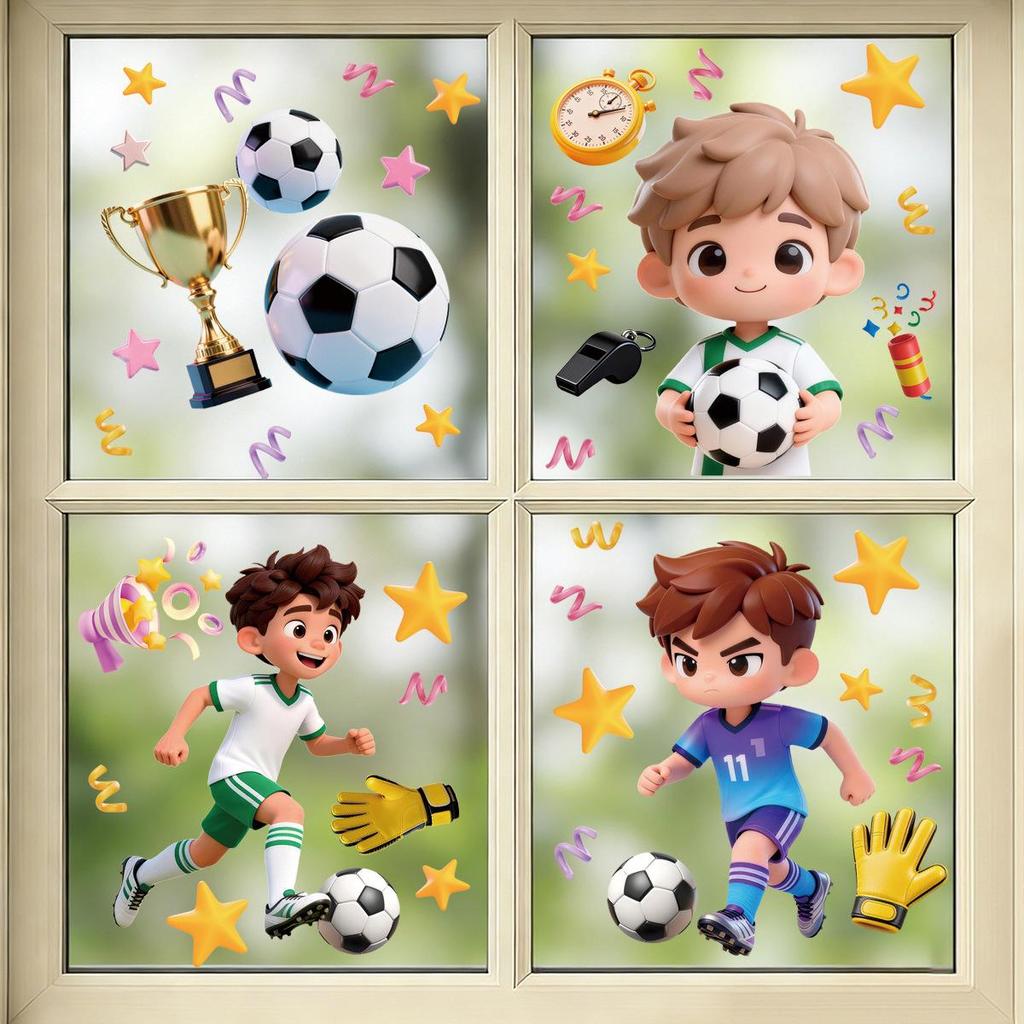 2026 World Cup Cartoon Football Wall Stickers for Kids - Electrostatic Decoration for US, Canada, Mexico