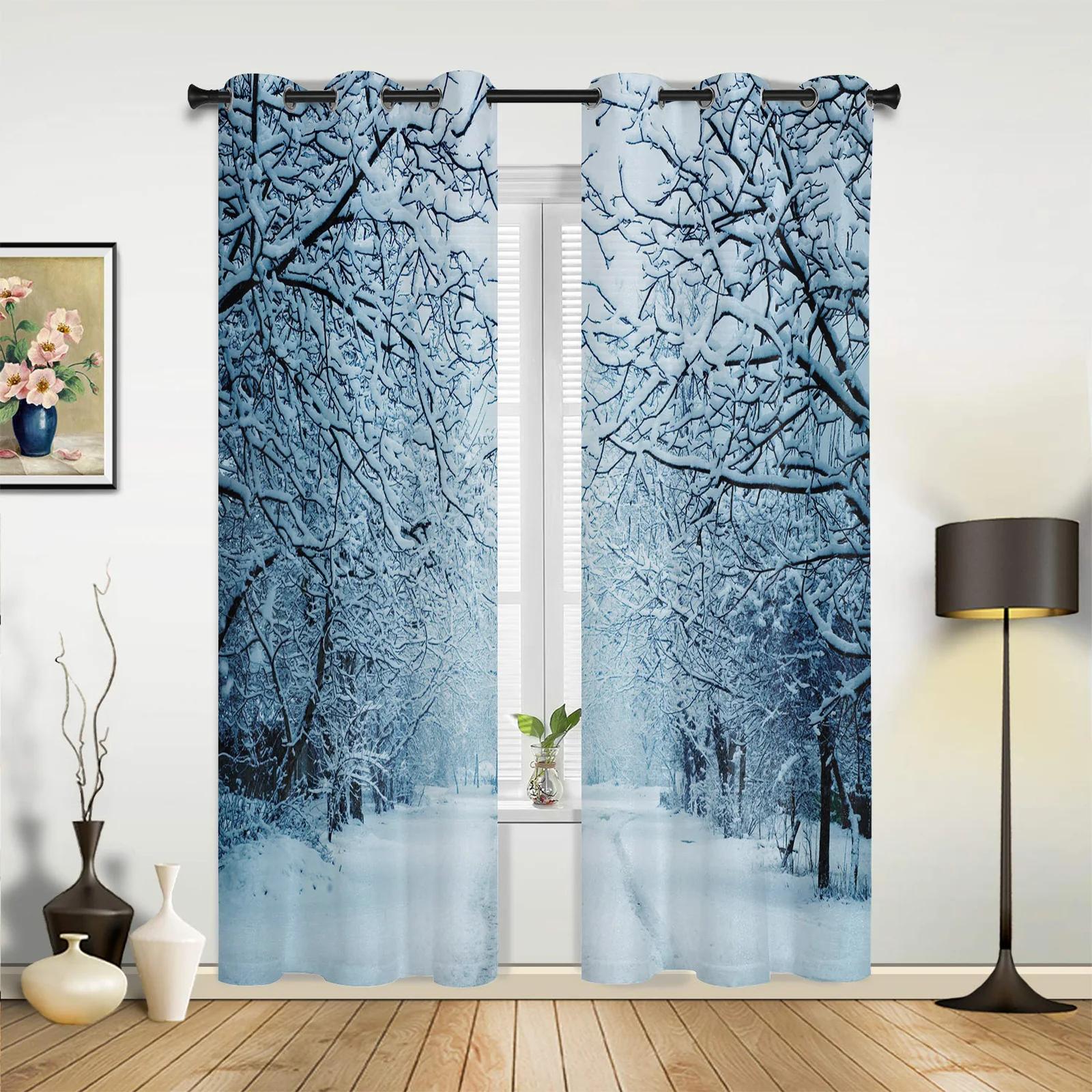 

Winter Snow Mountain Morning Scenery House Curtains Bedroom Living Room Drapes Kitchen Children Window Curtain Home Decor For Made Of Polyester W100*H130(CM)-Grommet top&2PCS