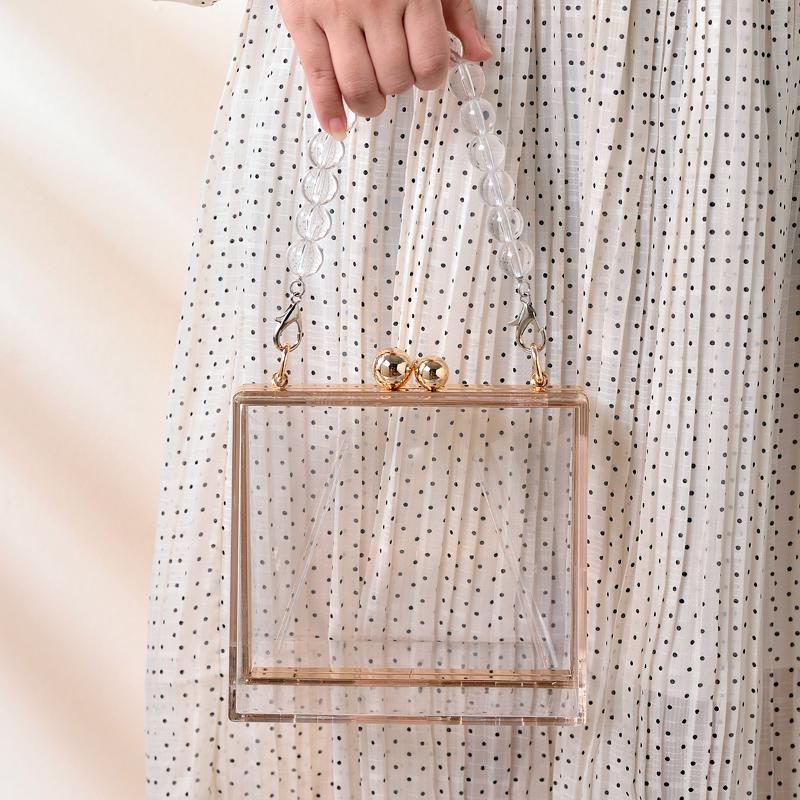 Handmade Beaded Bag Transparent Acrylic Handbags Luxury Designer Party Evening Clear Clutch Unique Shaped Crossbody Shoulder Bag