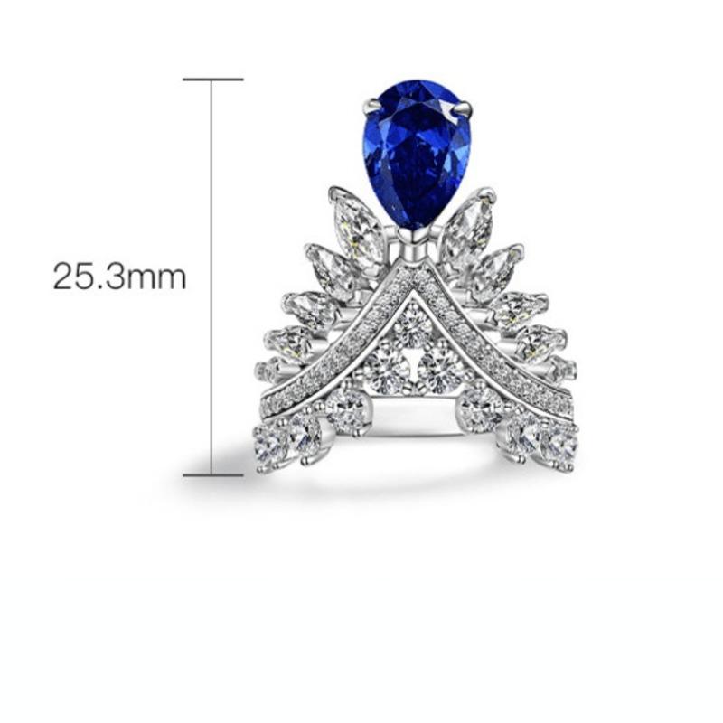 Gica Gema Luxury 925 Sterling Silver Pear Cut Sapphire Created Moissanite Gemstone Hyperbole Cocktail Ring Ladies Fine Jewelry