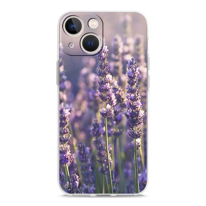 Phone Case For iPhone 16 15 14 13 12 11 Pro Max XS X XR 7 8 Plus soft Shockproof TPU Clear Cover Simple lavender Purple flowers