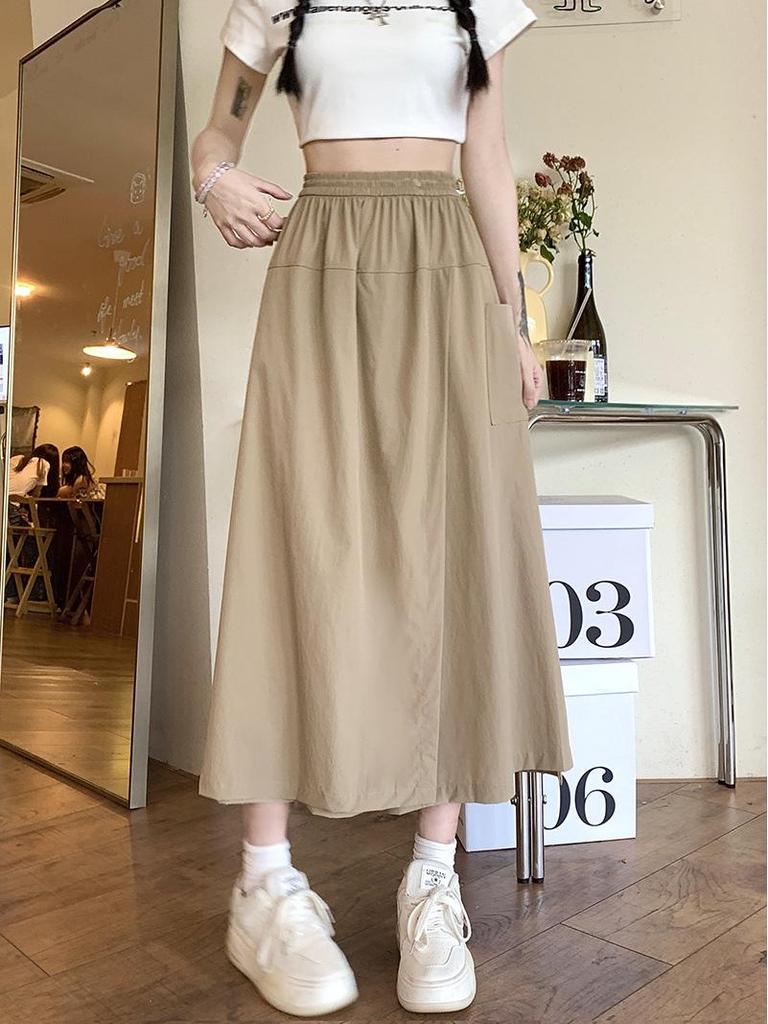 Summer High Waist A-Line Workwear Skort for Women – 2025 New Petite, Loose Slimming, Mid-Length Design