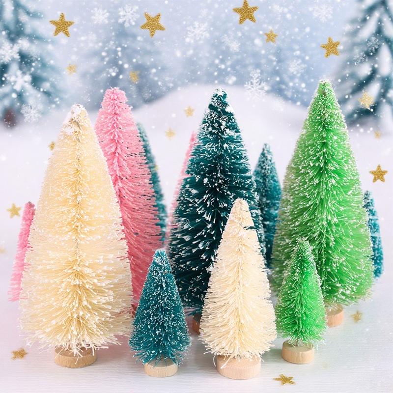8pcs Artificial Mini Christmas Pine Tree Wooden Multicolor Neol Xmas Tabletop Ornament Decor Christmas Decorations for Home