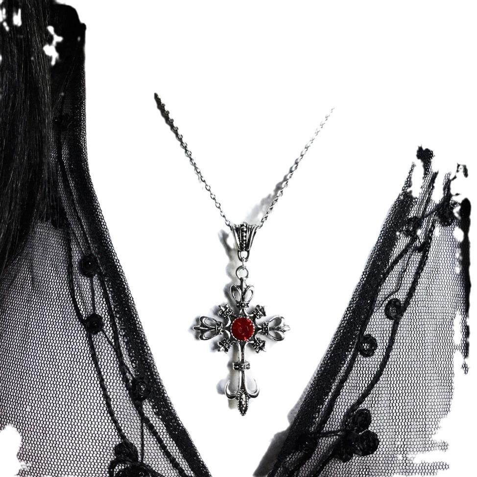 Large Gothic Cross Pendant Necklace Vintage Baroque Statement Jewelry for Women Men