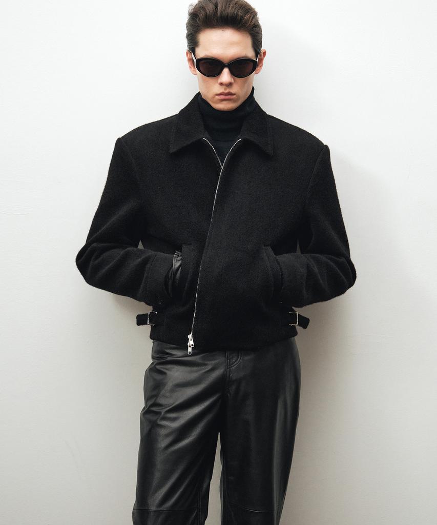 Noirer Alpaca Crop Zip-Up Jacket (Black)