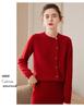 Damski Czerwony Kaszmirowy Kardigan z Okrągłym Dekoltem - Jednolity Kolor, Zapinany na Bok, Luźny, Wyszczuplający Sweter