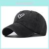 New Cute Heart Embroidered Cotton Baseball Cap Washed Vintage Duck Tongue Hat Classic Baseball Cap Black