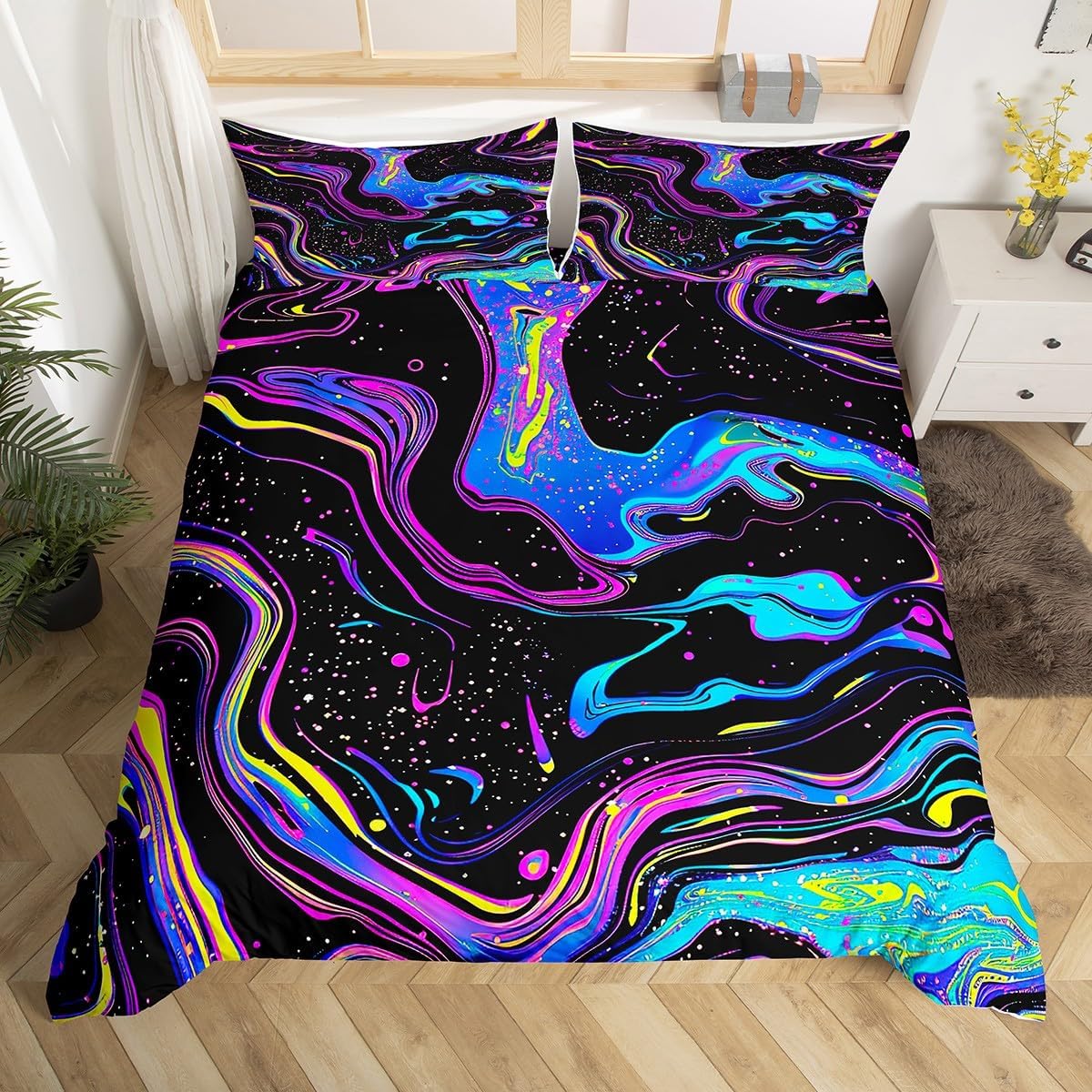 

Comforter Purple Marble Modern Abstract Marbling Bedding Setwatercolor Ink Fluid Art Patchwork Style Room Decor Comforter (quilt)-EU Single(135*200cm)3pcs