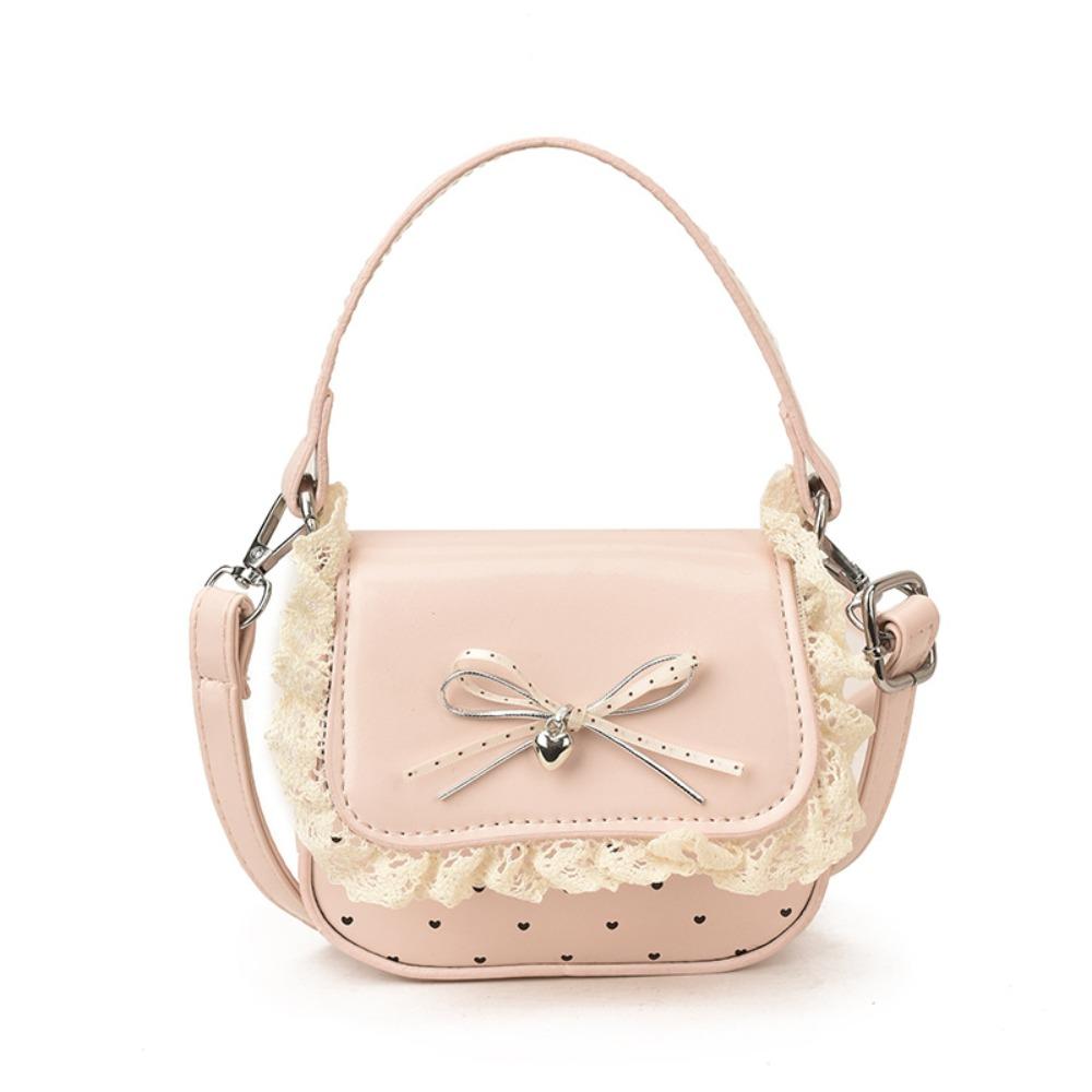 

Fashionable PU Leather Women Lipstick Bag Sweet Style Knot Design Crossbody Bag Soft Lace Trim Handbag