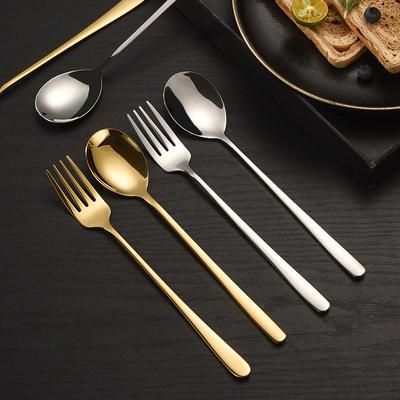 M-2Pcs Stainless Steel Golden Silver Fork Spoon Fork Spoon Heat-Insulated Long Handle Stirring Dessert Spoons Kitchen Gadgets